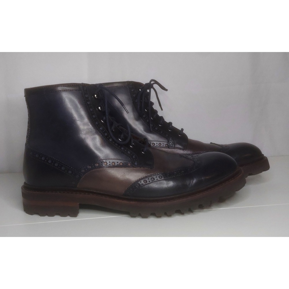 Johnston & Murphy Mens Dudley Lug Wingtip Boots Navy Multi Calfskin Size 11.5